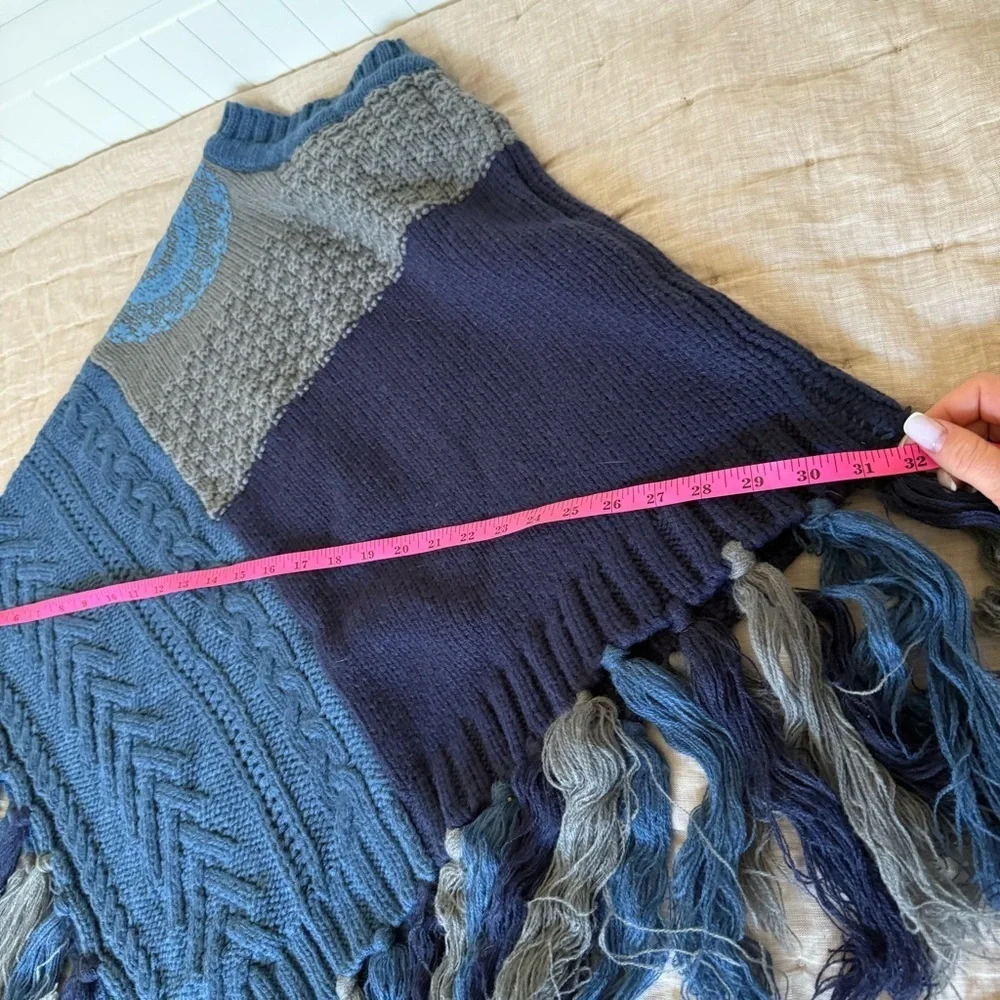 Desigual Poncho Knit Sweater Blue Grey Mandala One Size
